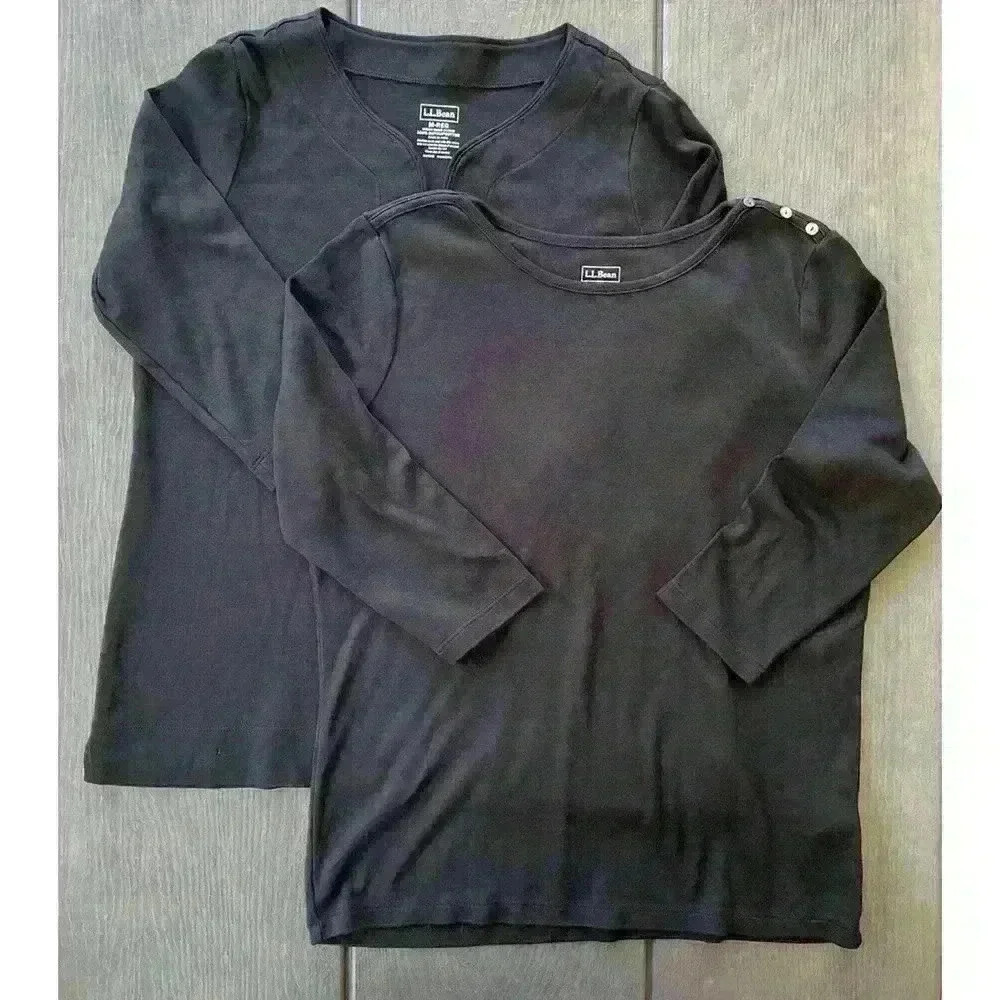 Lot of (2) Womens LL Bean Black Tops Sz Medium 100% Supima Cotton